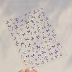 Simple Line Bowknot Red Gold Silver Laser Pink Hot Stamping 3D Self Adhesive Nail Art Stickers Pearl Rhinestone Manicure Decals (ONLINE ORDER ONLY)