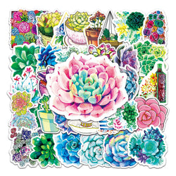50pc Cute Succulent Cartoon Stickers for Laptop, Guitar, Skateboard, Suitcase Decoration (Online Order Only)