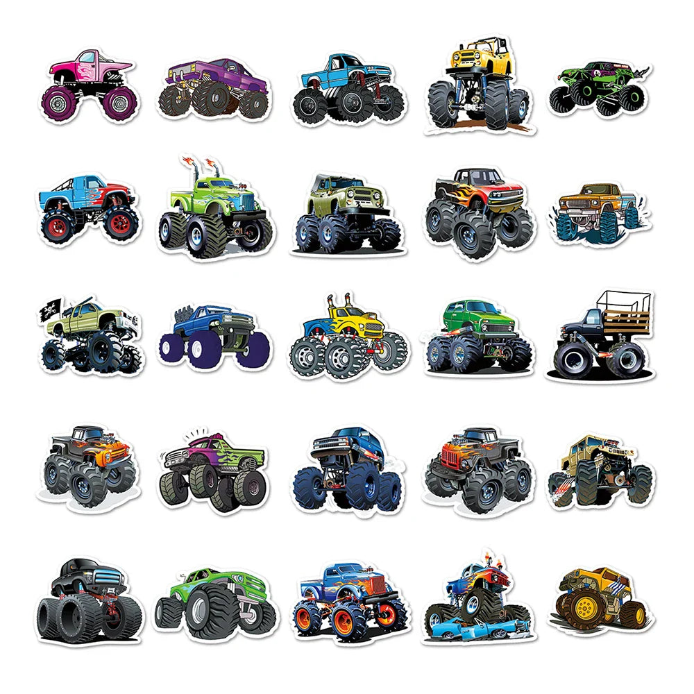 10/30/50PCS Monster Truck Stickers PVC Cool Graffiti Decals Kids Toy Cool Car Decals DIY Notebook Laptop Skateboard Luggage Bike (Online Order Only)
