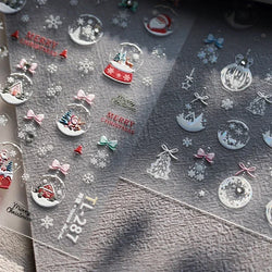 Crystal Ball Santa Claus Snowman Bowknot Red Christmas Tree Bell Socks Self Adhesive Nail Art Stickers Snowflake Manicure Decals (ONLINE ORDER ONLY)