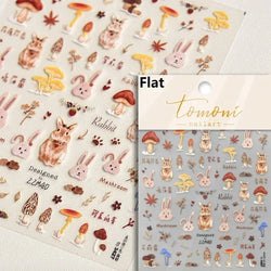 Autumn Fall Maple Leaves Ginkgo Leaf Osmanthus Chrysanthemums Rabbit Bunny Plant Flower Relief Nail Art Sticker Decoration Decal (ONLINE ORDER ONLY)
