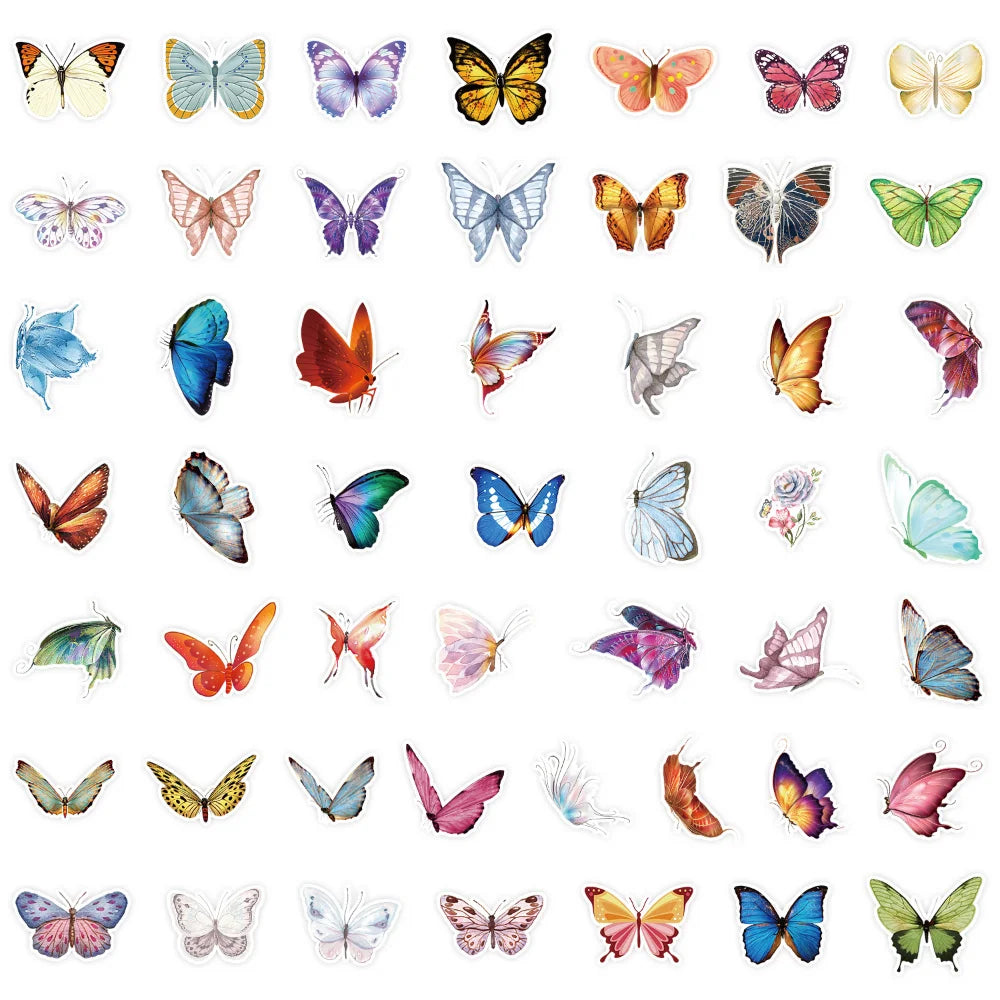 50Pcs Butterfly Stickers for Laptop Skateboard Guitar Stationery Stickers DIY Fridge Car Bottle Decals Kids Toys (Online Order Only)