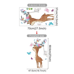 Cartoon Sika Deer Butterfly Flower Wall Stickers Nursery Vinyl Decals Kids Room Decor (ONLINE ORDER ONLY)