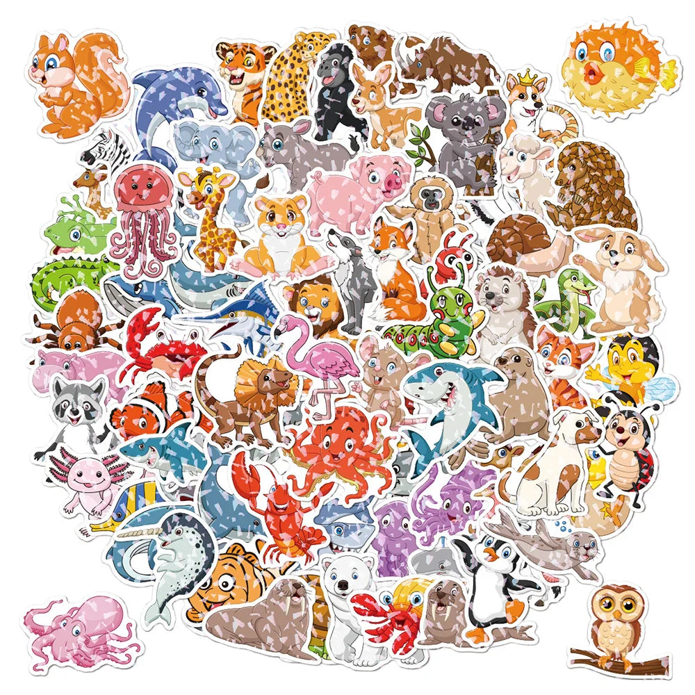 10/30/50/100PCS Cool Holographic Kawaii Animal Stickers Scrapbook Suitcase Phone Laptop Bike Guitar DIY Waterproof Toys Decals (ONLINE ORDER ONLY)