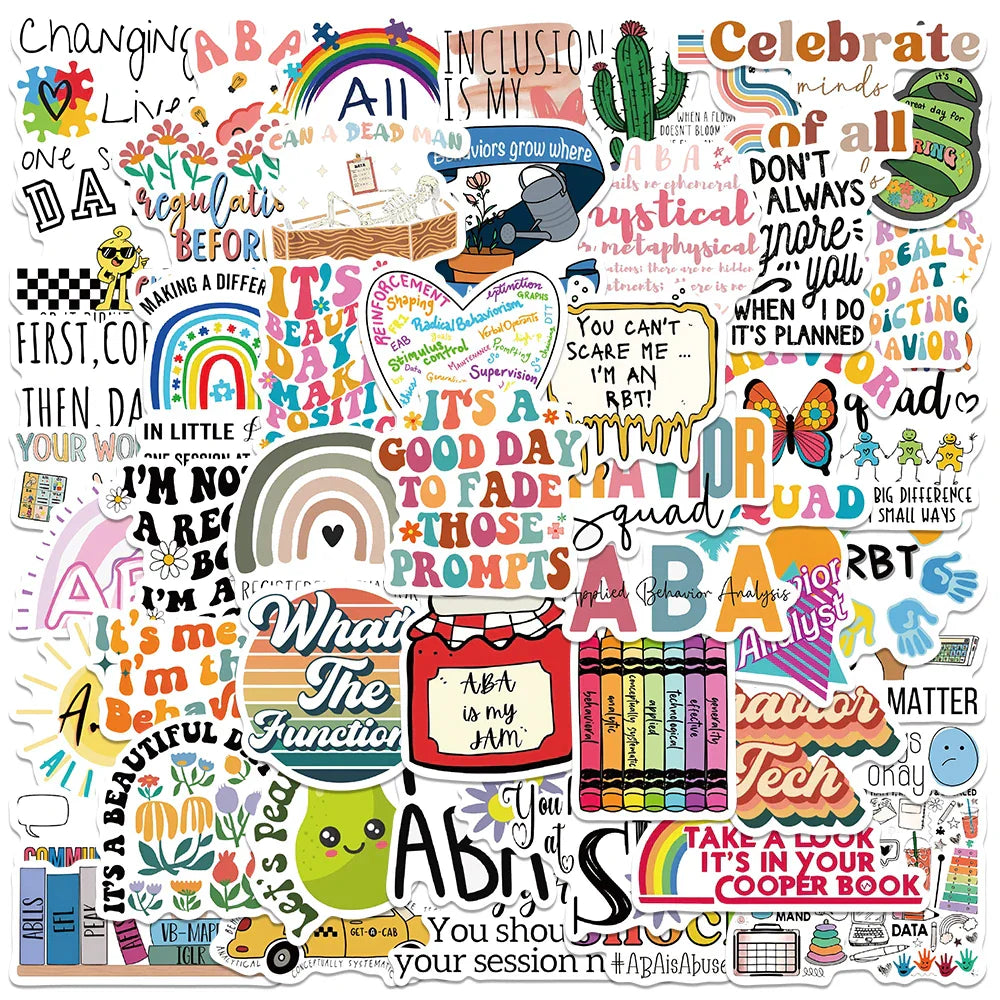 50pcs ABA Behavior Analysis Stickers for Laptop, Suitcase, Skateboard, Phone, Bicycle, Kids (Online Order Only)
