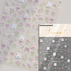 Cute Rabbit Fan Peach Blossom Teacup Lollipop Strawberry Star Cherry Hat Soft Embossed Adhesive Nail Art Stickers Manicure Decal (ONLINE ORDER ONLY)