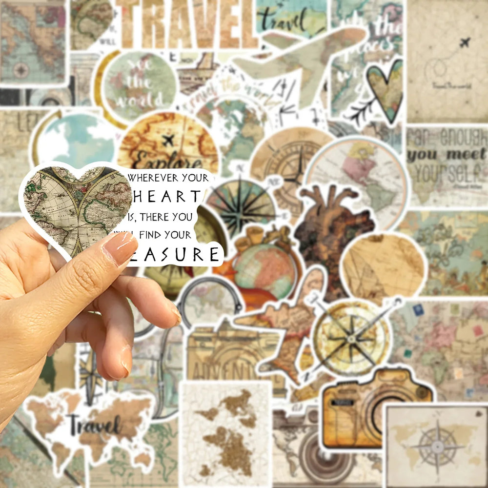 50PCS Travel The Map Stickers Cartoon Graffiti Decoration Skateboard Laptop Notebook Luggage Waterproof Decal Toy (ONLINE ORDER ONLY)