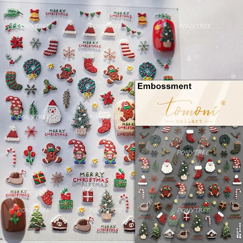 Snowman Tree House Cedar White Pine Forest Warm Winter Cloud Self Adhesive Nail Art Stickers Snowflake Star Snow Manicure Decals (ONLINE ORDER ONLY)