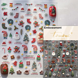 Santa's Hat Candy Santa Claus Christmas Tree Bell Elk 5D Self Adhesive Nail Art Stickers Button Snowflake Cherry Manicure Decals (ONLINE ORDER ONLY)