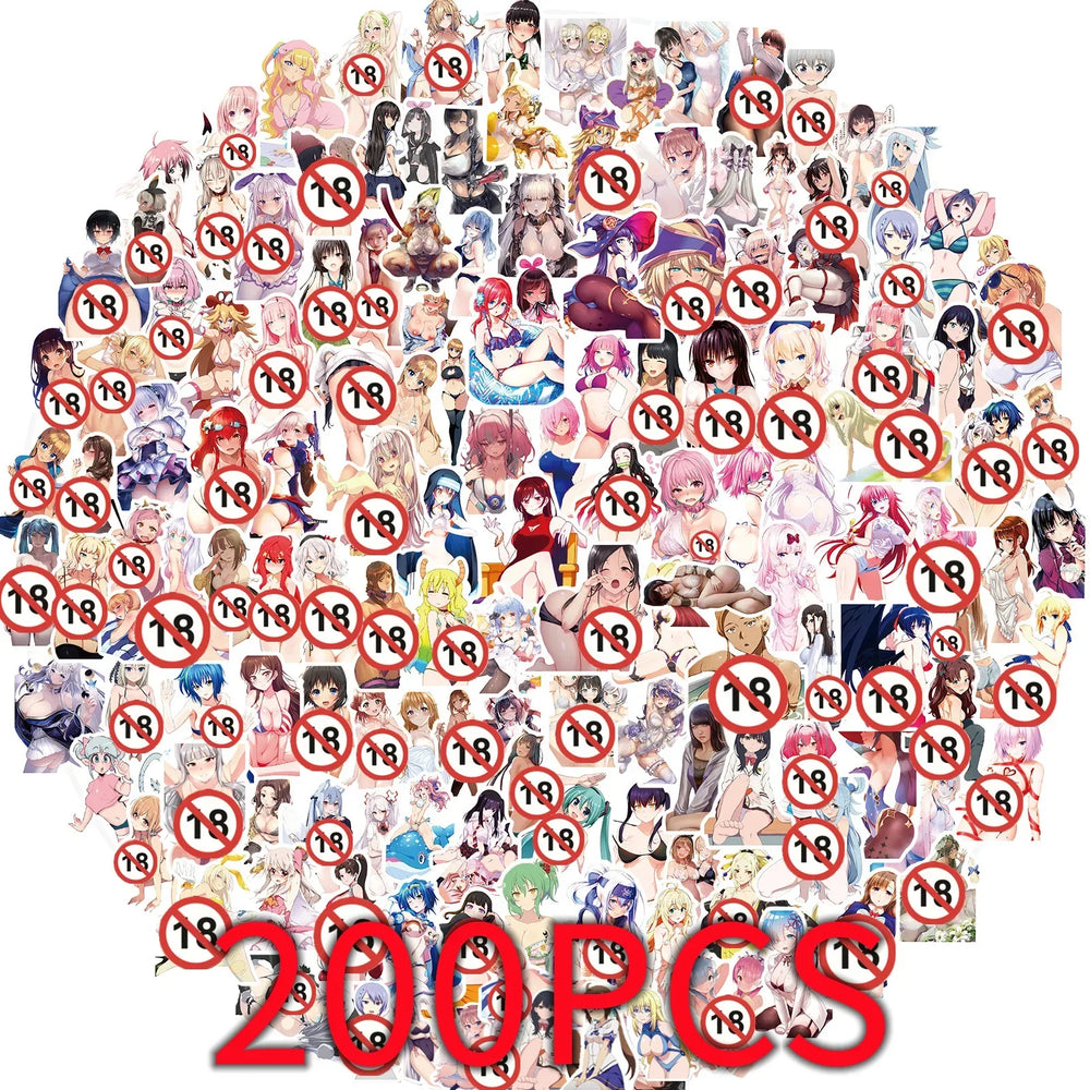 100/200PCS Adult Anime Waifu Sexy Hentai Stickers Cool Decals for Car Motorcycle Wall Luggage Laptop Waterproof Kawaii Sticker (Online Order Only)