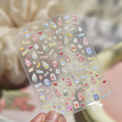 Cute Bowknot Rabbit Fruit Juice Beverage Drink Strawberry Peach Banana Adhesive Nail Art Decoration Stickers Manicure Decals (ONLINE ORDER ONLY)