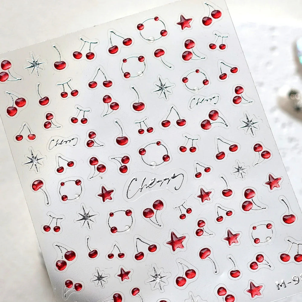 Lovely Mini Red Cherry Jelly Star Sun Fruit Charming Silver 3D 5D Self Adhesive Nail Art Stickers Cute Manicure Decals Wholesale (ONLINE ORDER ONLY)