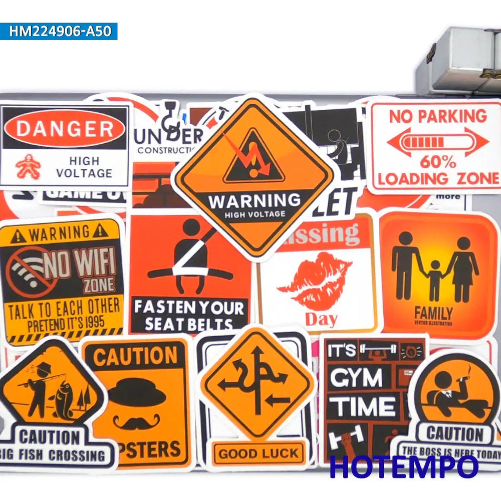 20/30/50Pieces Danger Warning Decals Stop Signs Caution Tip Funny Stickers for Luggage Motorcycle Car Bike Laptop Helmet Sticker (ONLINE ORDER ONLY)