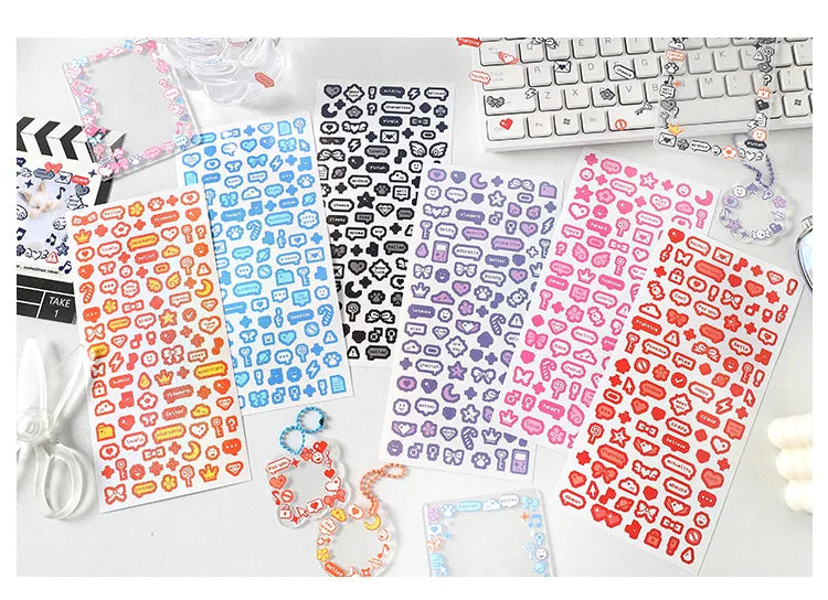 Korea Ins Cute Pixel Dialog Series Decorative Sticker Hand Account Idol Card DIY Material Sticker Personalized Kawaii Stationery (ONLINE ORDER ONLY)