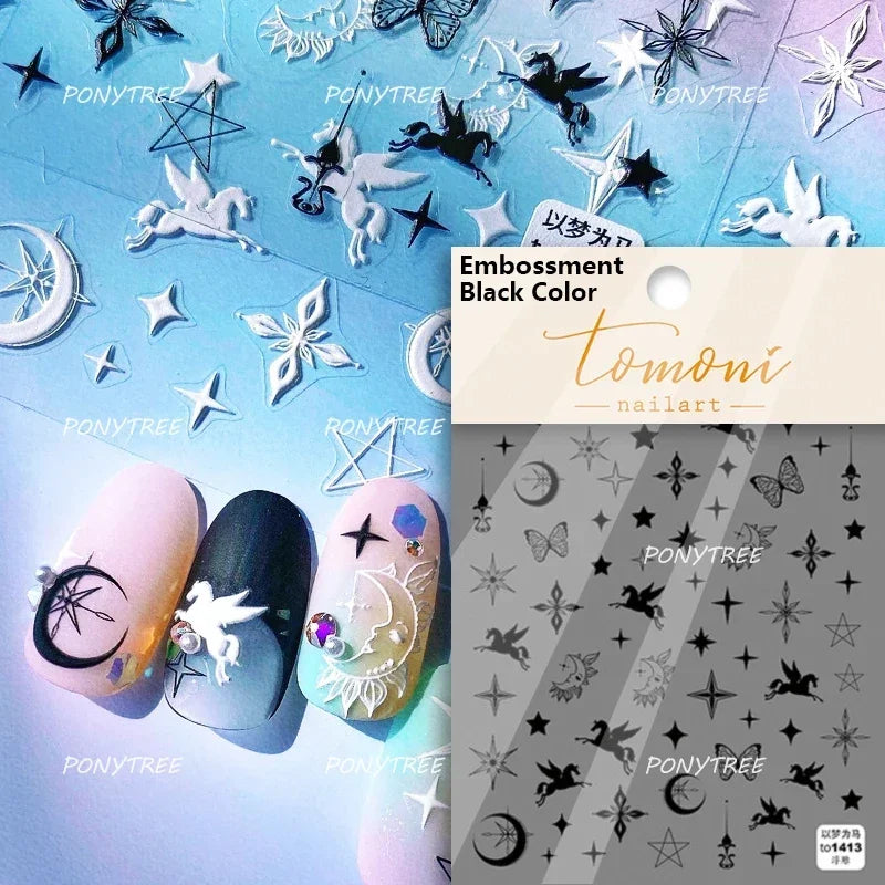 Colorful Geometric Gem Wing Love Heart Bowknot Moon Star Figure Totem Line Retro Self Adhesive Nail Art Stickers Manicure Decals (ONLINE ORDER ONLY)