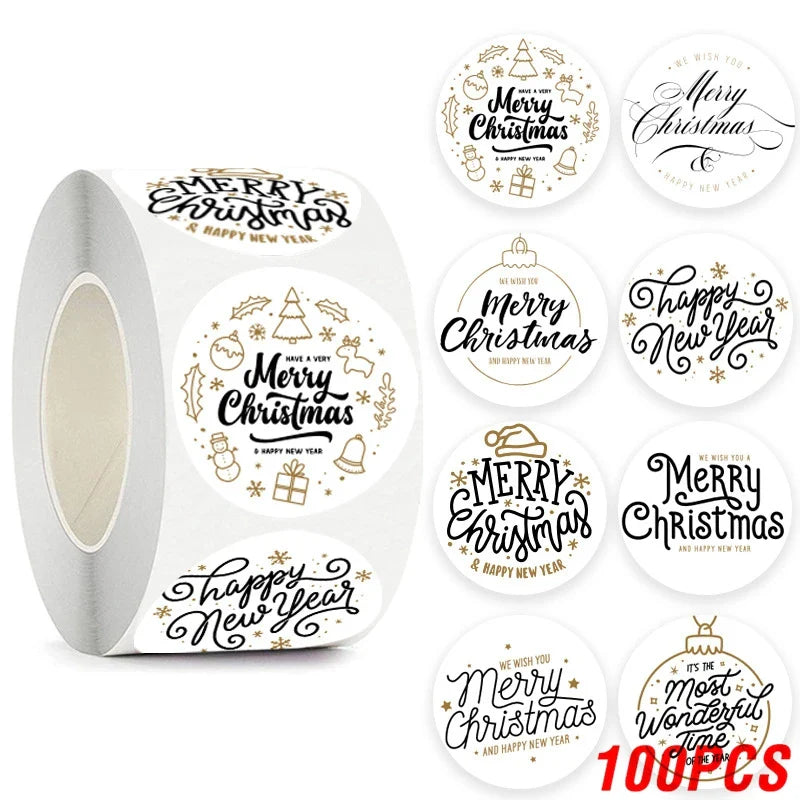 100-500pcs Merry Christmas Stickers 1Inch Santa Merry Tree Festival Sticker For Gift Package Seal Labels Wedding Decoration (ONLINE ORDER ONLY)