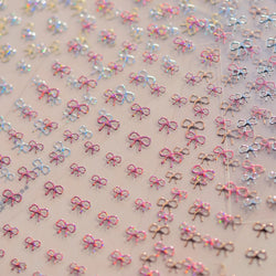 Shiny Pink Silver Gold Bowknot Tie Line Mini Delicate 3D 5D Self Adhesive Nail Art Stickers Embossment Rhinestone Manicure Decal (Online Order Only)