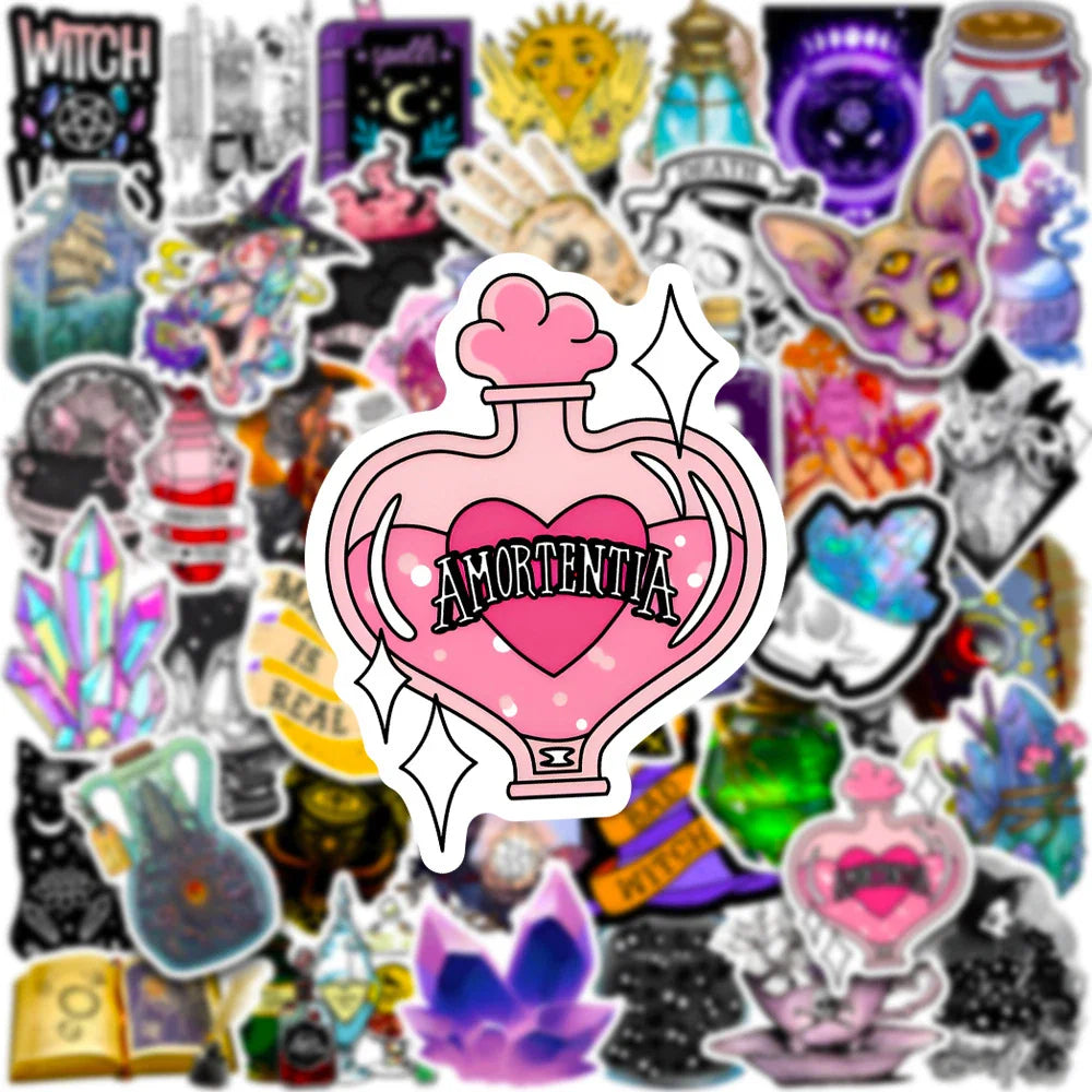 10/30/50pcs Cool Art Gothic Magic Apothecary Witch Crystal Stickers Skateboard Motorcycle Car Laptop Funny Sticker Decal Kid Toy (ONLINE ORDER ONLY)