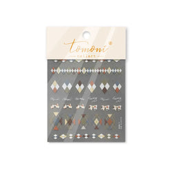 French Style Colorful Square Grid Rhombus Stripe Bowknot Line 3D Self Adhesive Nail Art Stickers Shiny Rhinestone Manicure Decal (Online Order Only)