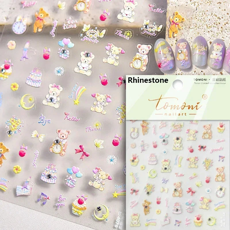 Bowknot Bear Cake Chocolates Food Star Cherry Apple Cook Love Heart Adhesive Nail Art Sticker Rhinestone Reliefs Manicure Decal (ONLINE ORDER ONLY)