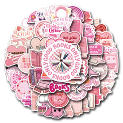 10/30/60PCS Cute Pink Reading Book Bookish Stickers Cartoon Decals DIY Decoration Notebook Laptop Phone Luggage Car Graffiti Toy (Online Order Only)