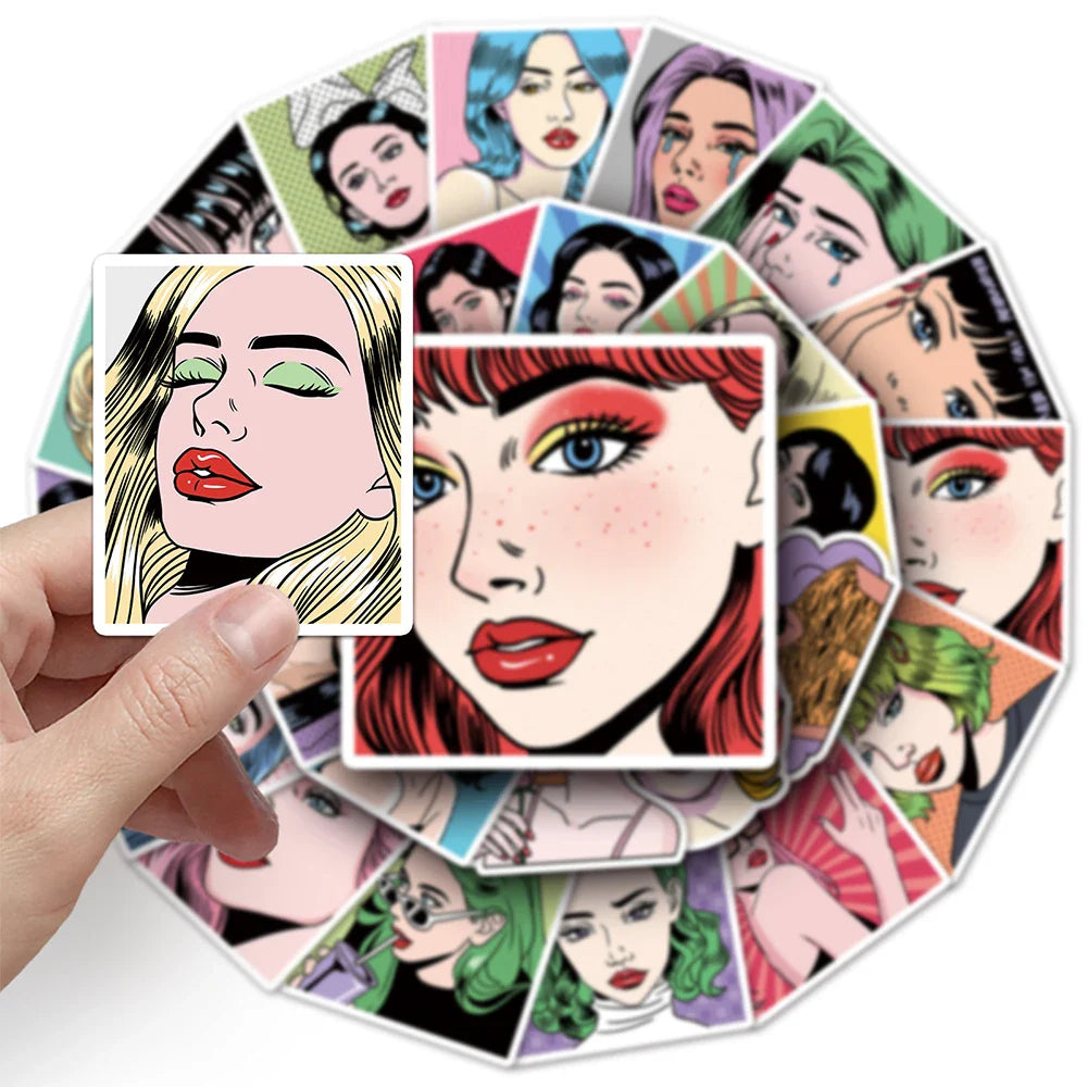 10/30/50pcs Retro Pop Style Girl Anime Stickers Decals Laptop Motorcycle Skateboard Car Phone Guitar Decoration Sticker Kids Toy (ONLINE ORDER ONLY)