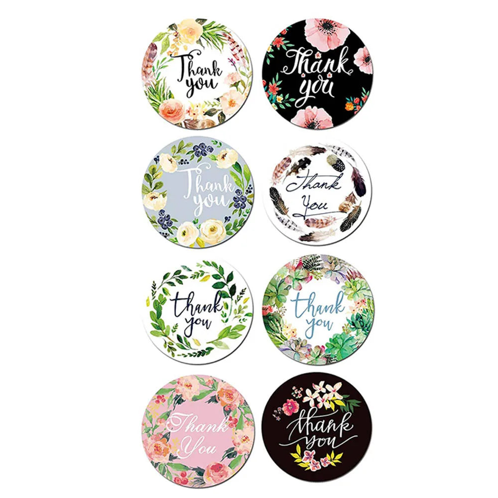 100-500pcs Flower Thank You Business Sticker Roll Label for Wedding Gift Card Box Envelope Sealing Tab Home Made Wrapping Supply (ONLINE ORDER ONLY)
