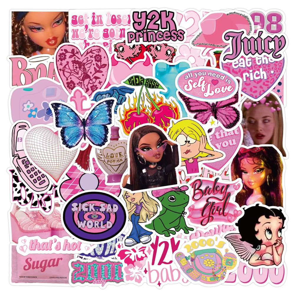 Vintage Y2k Stickers Pack - Aesthetic Laptop, Luggage, Guitar, Phone, Skateboard Decals (ONLINE ORDER ONLY)