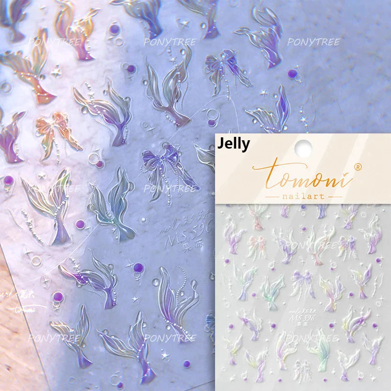 Infauna Jellyfish Conch Shell Starfish Octopus Coral Polypite Wishing Bottle Sea Self Adhesive Nail Art Stickers Manicure Decals (ONLINE ORDER ONLY)