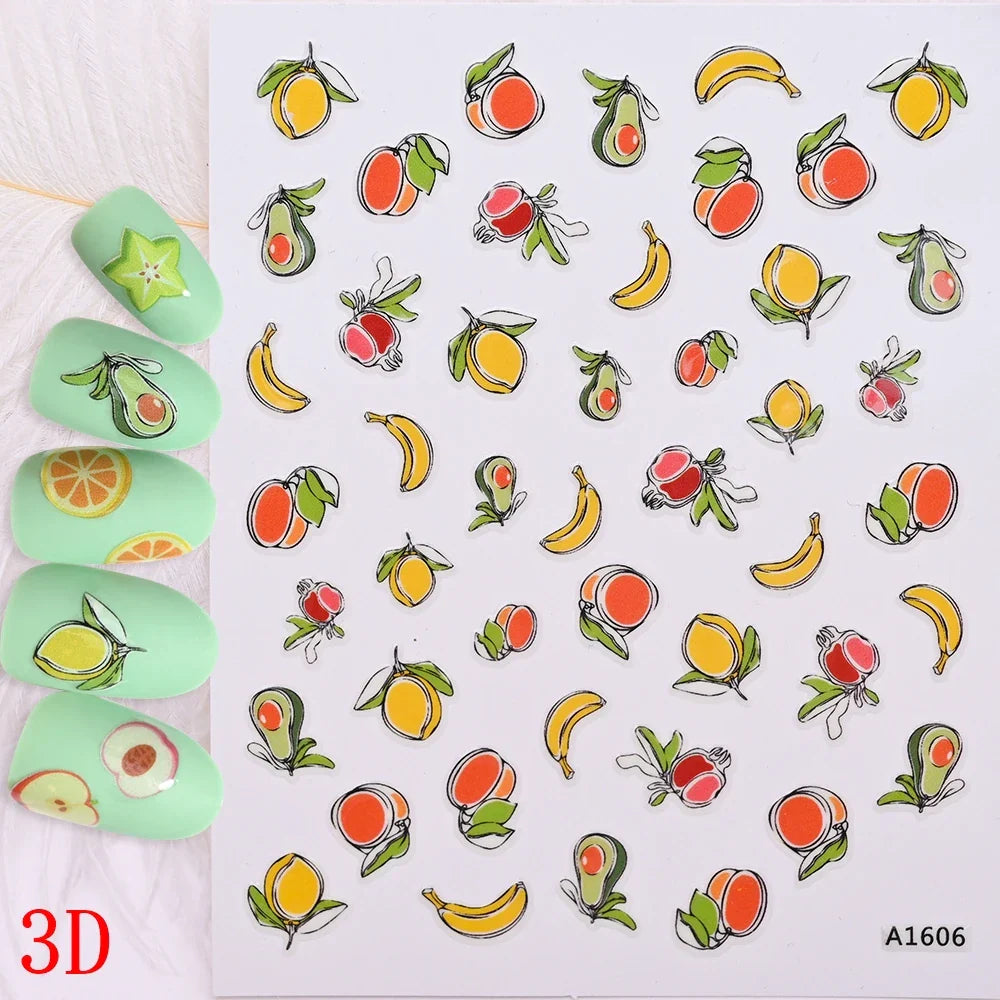 1Pc Sweet Cute Fresh Red Cherry Pattern Nail Stickers Self Adhesive Fruit Design Decals Women & Girls Homemade Manicure Supplies (ONLINE ORDER ONLY)