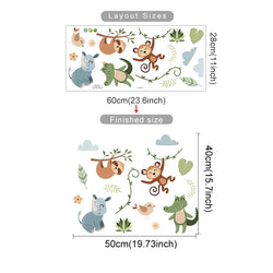 Cartoon Animal Wall Stickers: Giraffes, Lions, Crocodiles, Monkeys for Nursery & Bedroom Decor (ONLINE ORDER ONLY)