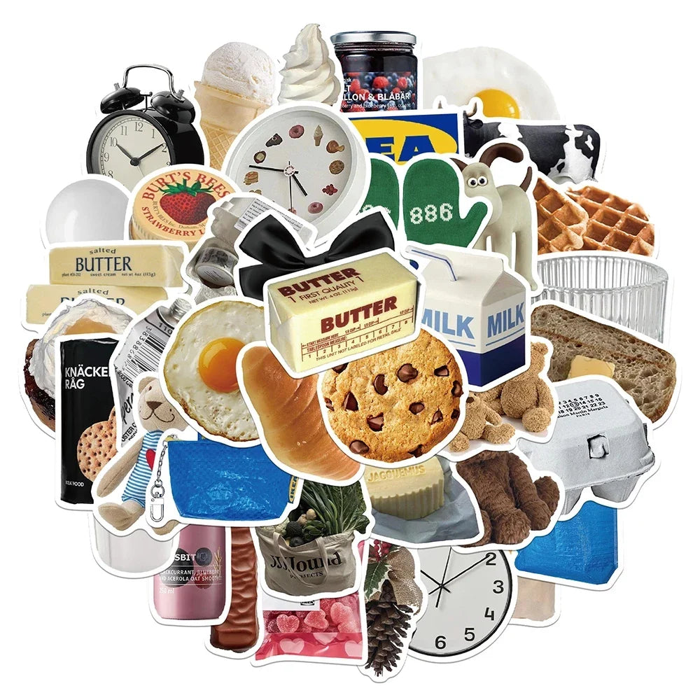10/30/50PCS Ins Style Cute Cartoon Stickers Milk Food Biscuit Decal Toy DIY Notebook Suitcase Guitar Laptop Luggage Kids Sticker (Online Order Only)
