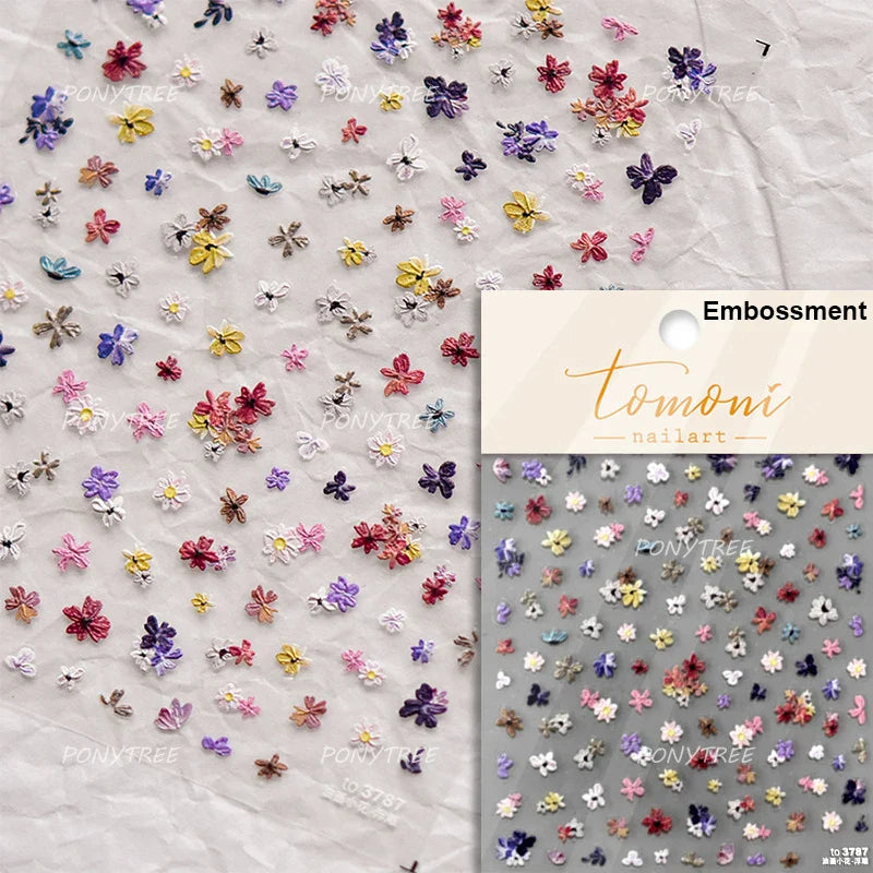 Wild Flower Oil Painting Small Variegated Daisy Peach Blossom Lavender Spring Petal Adhesive Nail Art Stickers Manicure Decals (Online Order Only)