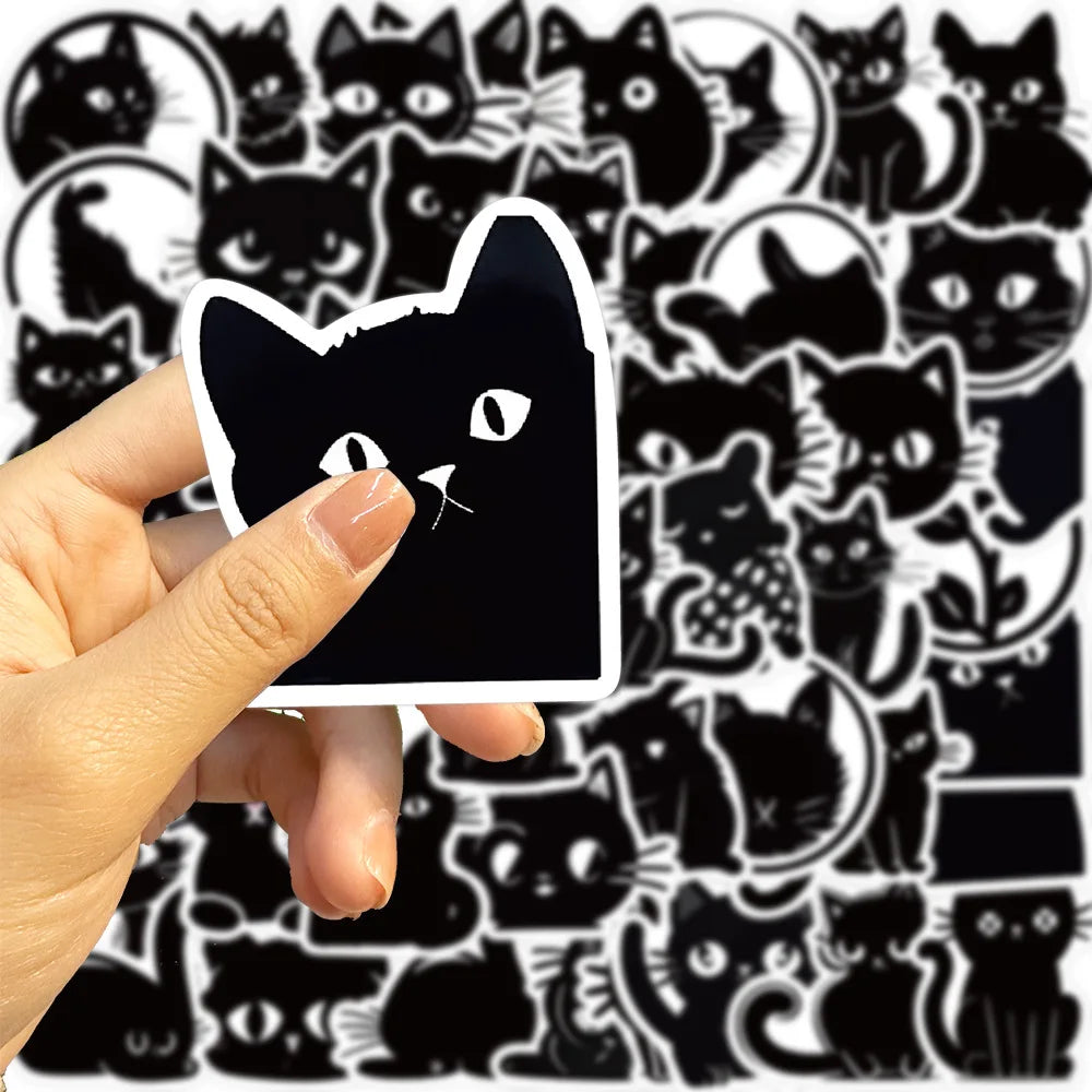10/30/50PCS Black Cartoon Cat Sticker Kids Toys Waterproof Skateboard Fridge Bike Skateboard Phone Laptop DIY Decorative Decals (ONLINE ORDER ONLY)