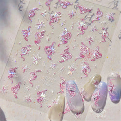 Chic Purple Serpent Flower Winding Snake Elements Shiny Dreamy Animals Self Adhesive Nail Art Sticker Embossment Manicure Decals (ONLINE ORDER ONLY)