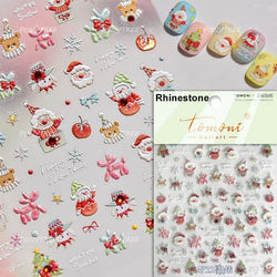 Santa's Hat Candy Santa Claus Christmas Tree Bell Elk 5D Self Adhesive Nail Art Stickers Button Snowflake Cherry Manicure Decals (ONLINE ORDER ONLY)