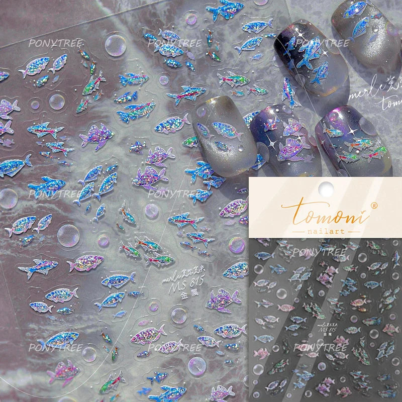 Ocean Elements Starry Sea Shoal of Fish School Water Bubbles Water Bubbles Adhesive Nail Art Decoration Sticker Manicure Decals (Online Order Only)