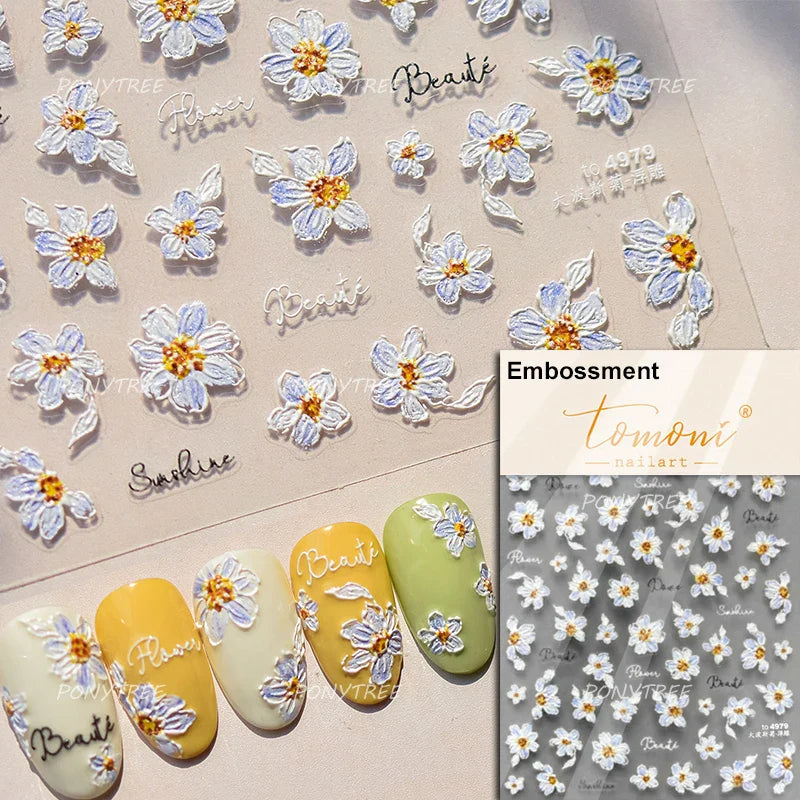White Flower Colourful Butterfly Pearl Petal Beautiful Garden Charming Plant 5D Self Adhesive Nail Art Stickers Manicure Decals (ONLINE ORDER ONLY)