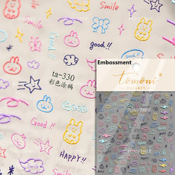 Flower Star Sun Grid Line Interesting Graffiti Tulip Cherry Apple Fruit Dot Painting Adhesive Nail Art Stickers Manicure Decals (ONLINE ORDER ONLY)