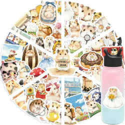 55pcs Hello Cute Hamster Stickers Suitcase Skateboard Guitar DIY Laptop Waterproof Sticker Aesthetic PVC School Stationery ﻿ (Online Order Only)
