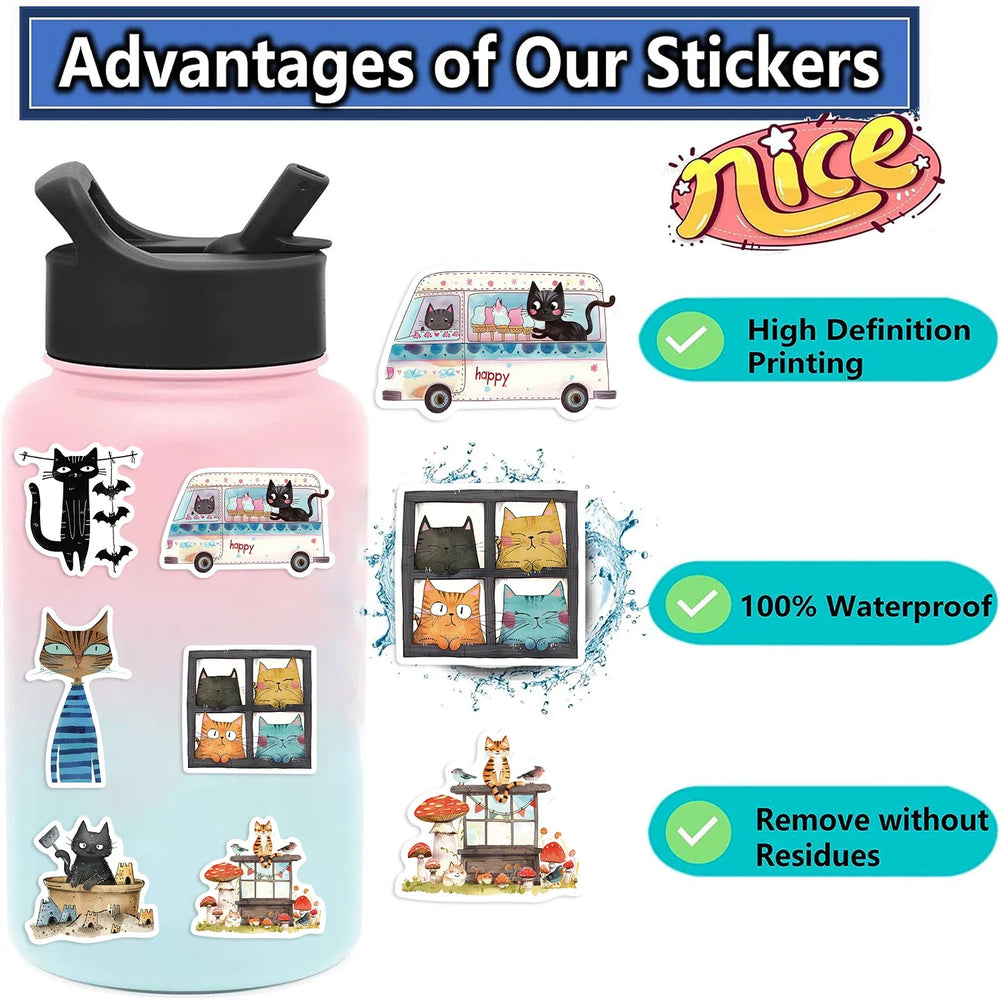 50PCS Cat Meme Funny Animals Stickers Art Toy DIY Kids Notebook Luggage Motorcycle Laptop Refrigerator Decals Graffiti (Online Order Only)