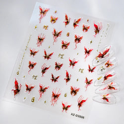 1pc Dark Red Butterfly Nail Art Stickers Retro Luxury Self Adhesive  Slider Holographic Glitter DIY 3D Nail Art Decal Decoration (ONLINE ORDER ONLY)