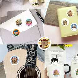 500PCS Round Cartoon Capybara PVC Graffiti Sticker Sticky Aesthetic Decorative Scrapbook DIY Child Phone Stationery Supply (ONLINE ORDER ONLY)