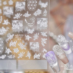 Dreamy Lace Rose Flower Fabric Art Tender Gauze Gird Pearl Pendant Irregular Pattern Nail Art Stickers Decoration Manicure Decal (ONLINE ORDER ONLY)