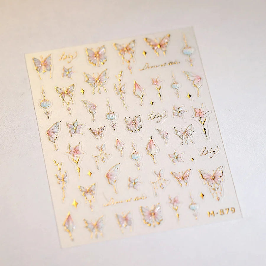 Butterfly Peach Blossom Flowers Lantern Star Tassel Pendant Gold Hot Stamping Self Adhesive Nail Art Stickers Manicure Decals (ONLINE ORDER ONLY)