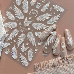 Charming White Shiny Pearl Rhinestone Wings Feathers Crown Moon Stars 3D Self Adhesive Nail Art Sticker Manicure Decal Wholesale (ONLINE ORDER ONLY)