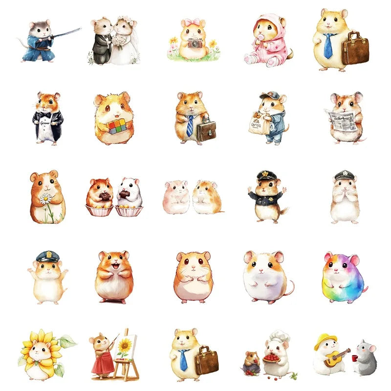 10/30/50PCS Kawaii Hamster Sticky PVC Sticker Aesthetic DIY Children's Decoration Scrapbooking Hand Accounting Supplies for Kids (Online Order Only)