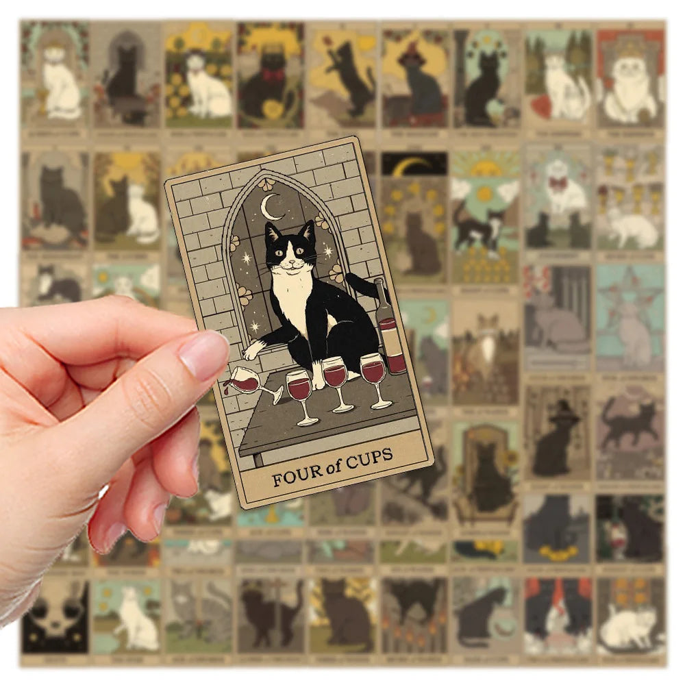 10/30/72PCS Cute Cartoon Mystic Cat Tarot Card Stickers Divination Aesthetic Decal Scrapbook Laptop Phone Car Graffiti Sticker (ONLINE ORDER ONLY)