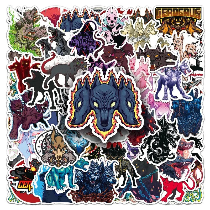 50pcs Cerberus Hellhound Stickers for Laptop, Phone, Car, Suitcase, Water Bottle, Stationery, Refrigerator (Online Order Only)