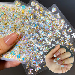 20pcs Laser Shining Aurora Shell Butterfly Nail Stickers 5D Nail Art Design Decals DIY Manicure Y2K Bronzing Stickers For Nails* (ONLINE ORDER ONLY)